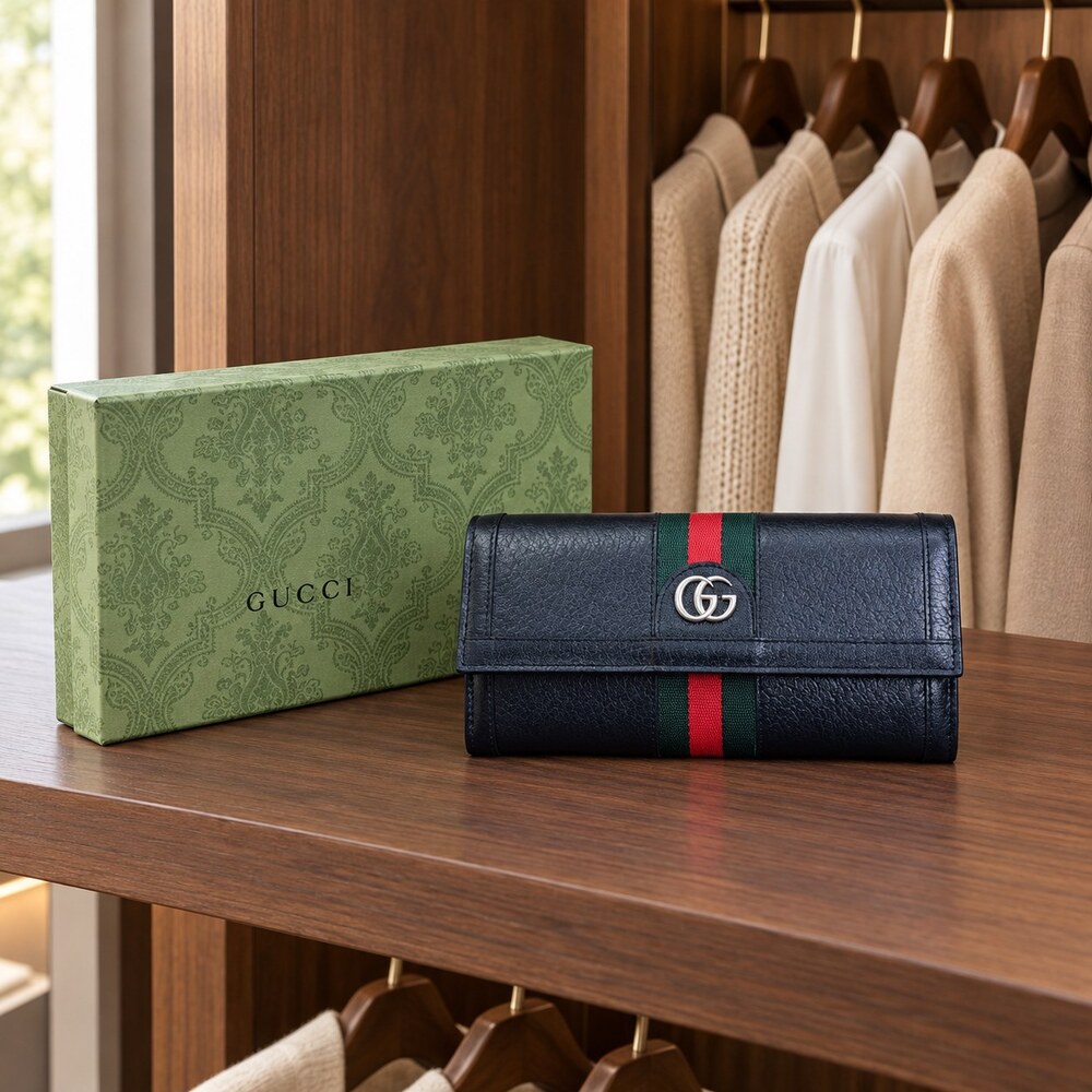 Gucci Ophidia GG Leather Long Flap Wallet